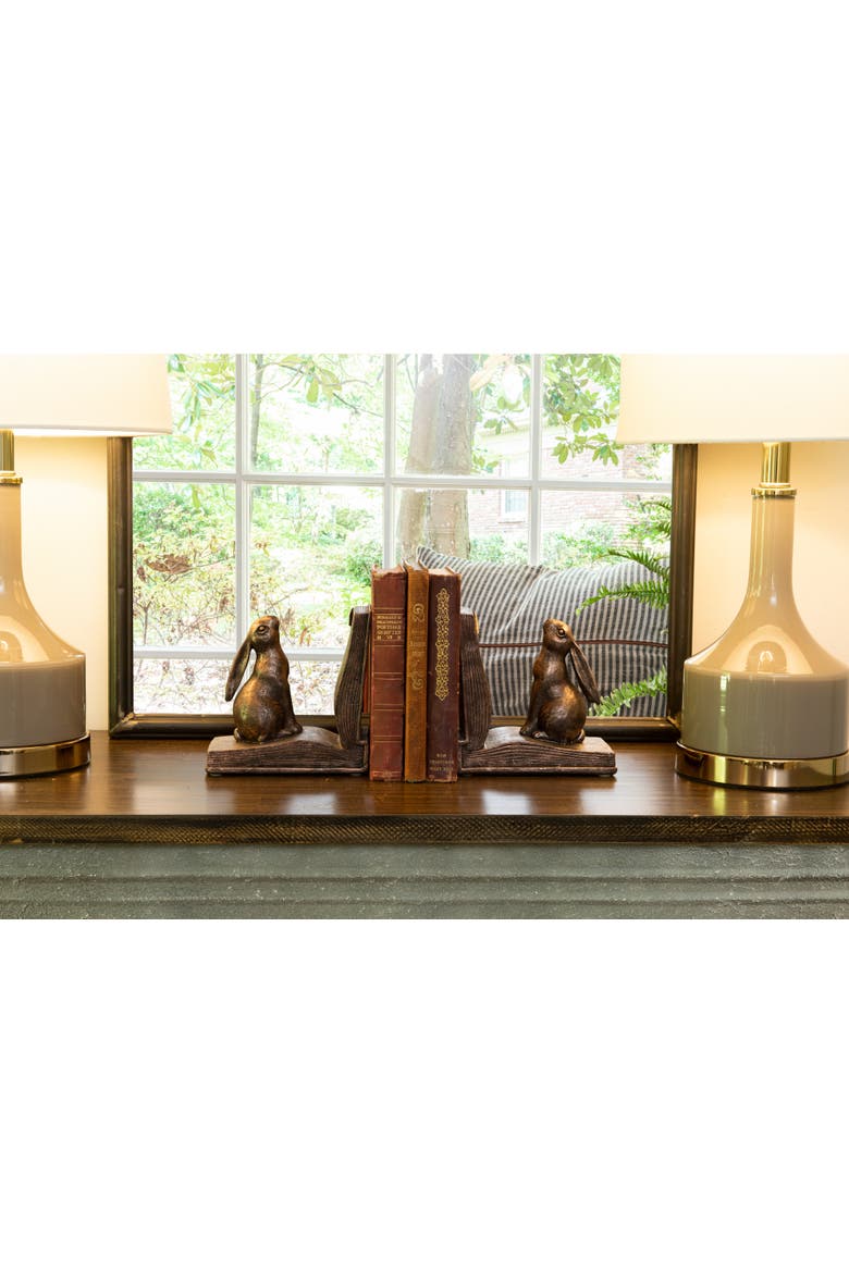 Decorative Rustic Resin Rabbit on Book Bookends, Bronze, Set of 2, Alternate, color, Bronze