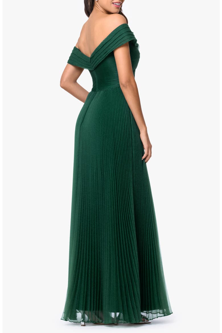 Off the Shoulder Pleated Organza Gown, Alternate, color, HUNTER