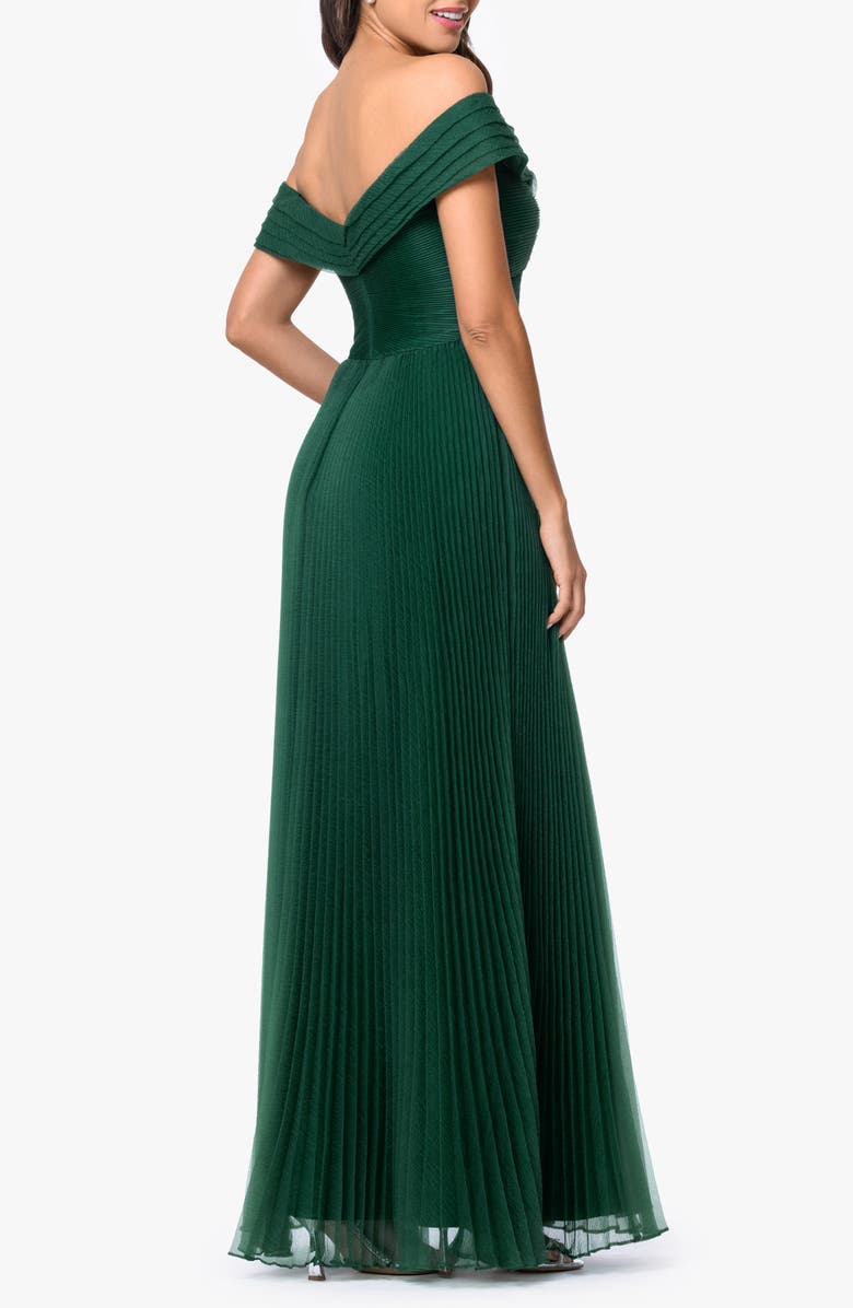 Xscape Evenings Off the Shoulder Pleated Organza Gown, Alternate, color, Hunter