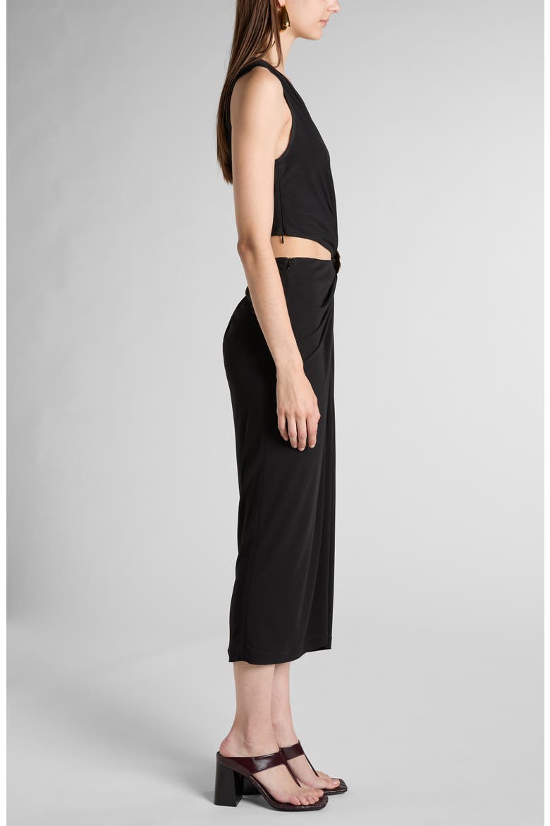One-Shoulder Cutout Waist Crepe Jersey Midi Dress, Alternate, color, 1000 BLACK
