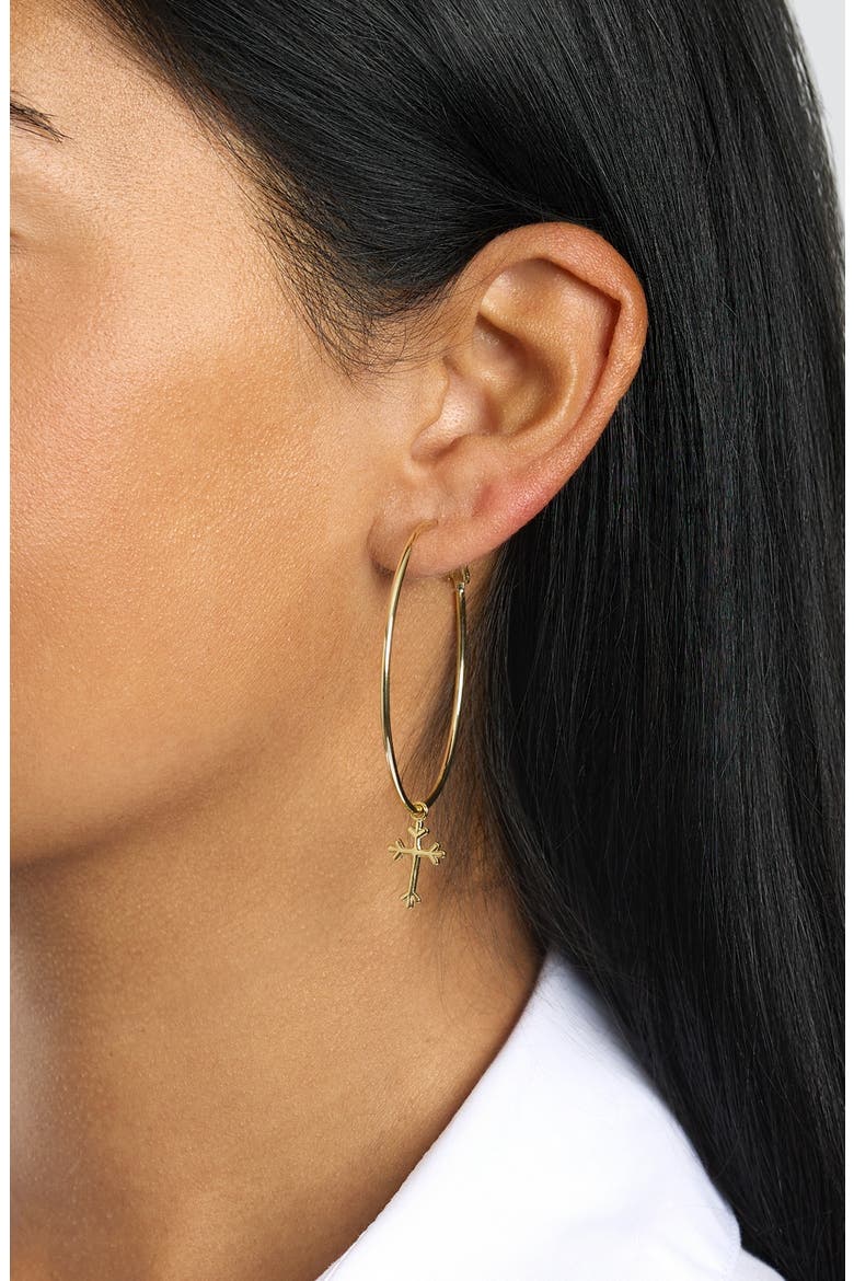 Cross Charm Hoop Earrings, Alternate, color, GOLD