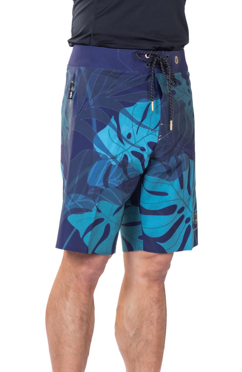 VAST Jungle Jims Leaf Print Gold Series Board Shorts, Alternate, color, Navy Multi