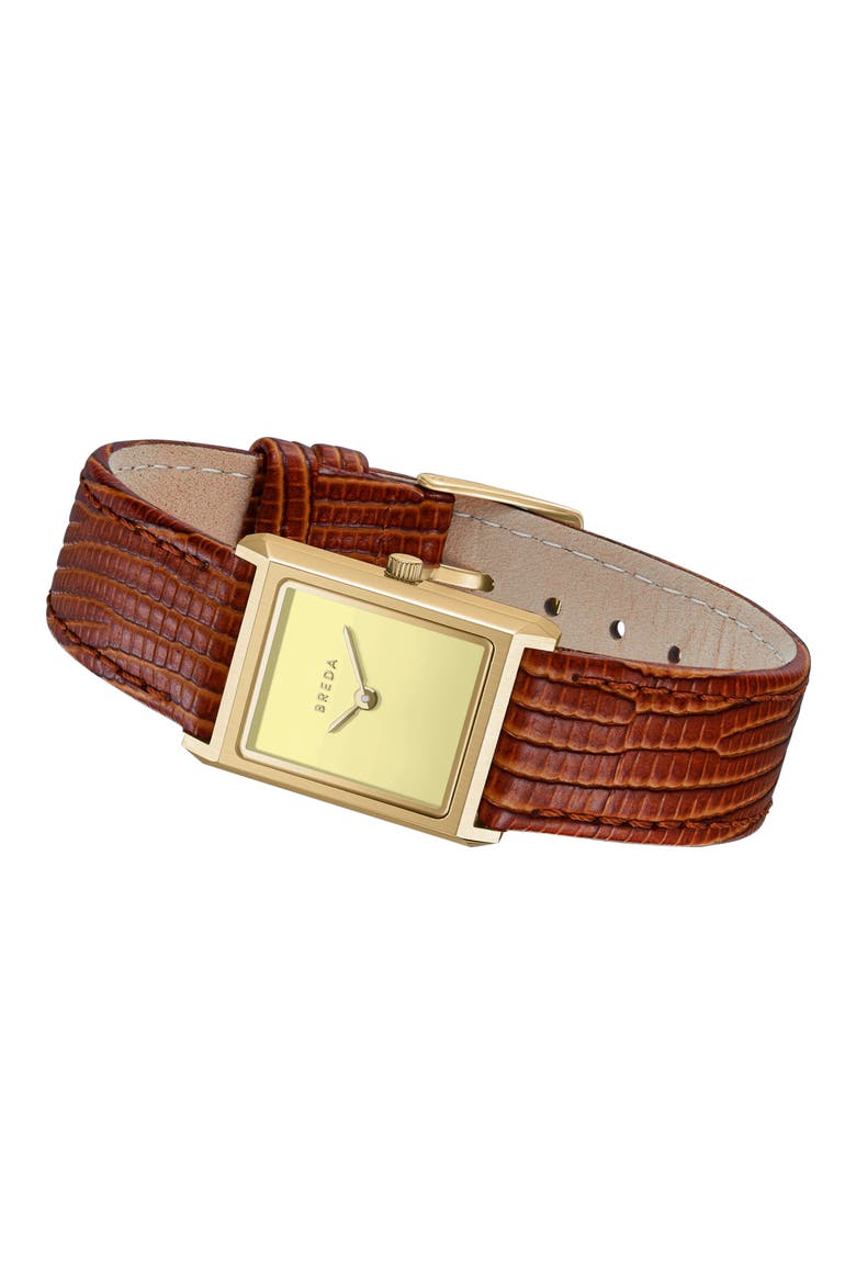 Small Virgil Leather Strap Two-Tone Tank Watch, 20mm x 26mm, Alternate, color, GOLD