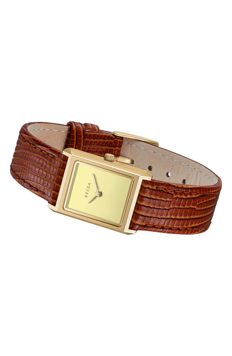 BREDA Small Virgil Leather Strap Two-Tone Tank Watch, 20mm x 26mm, Alternate, color,