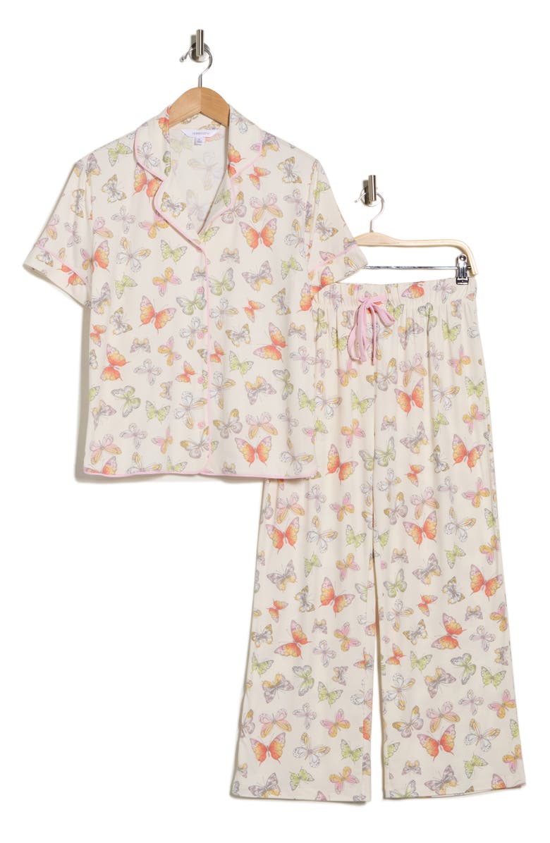 Honeydew Quiet Night Crop Pajamas, Alternate, color, Pearled Butterflies