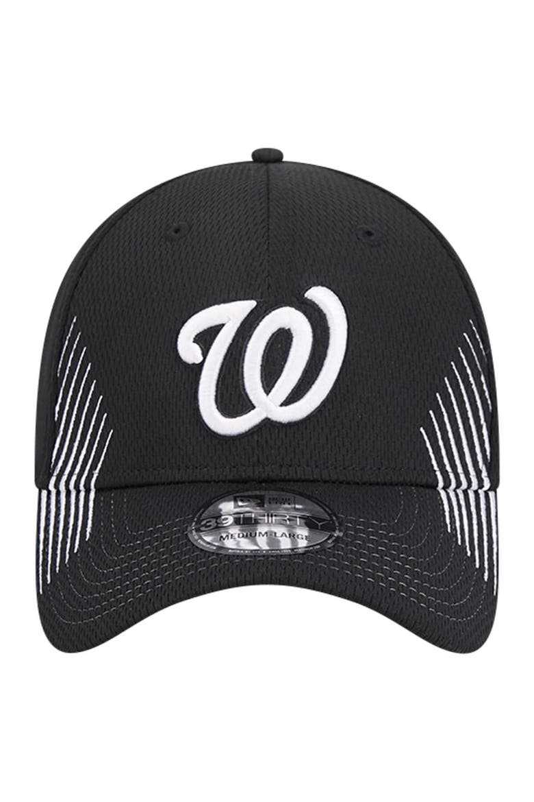 Men's New Era Black Washington Nationals Active Dash Mark 39THIRTY Flex Hat, Alternate, color, Black