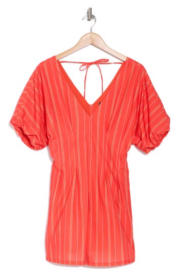 Lumiere Stripe Puff Sleeve Minidress In Red Combo
