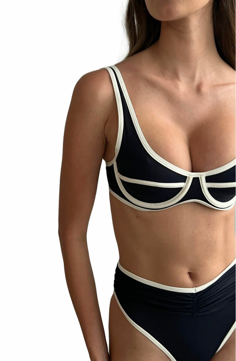 WeWoreWhat High Rise Ruched Bottom, Alternate, color, Dk Navy/Offwh