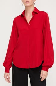 Lafayette 148 New York Hidden Placket Stretch Silk Shirt