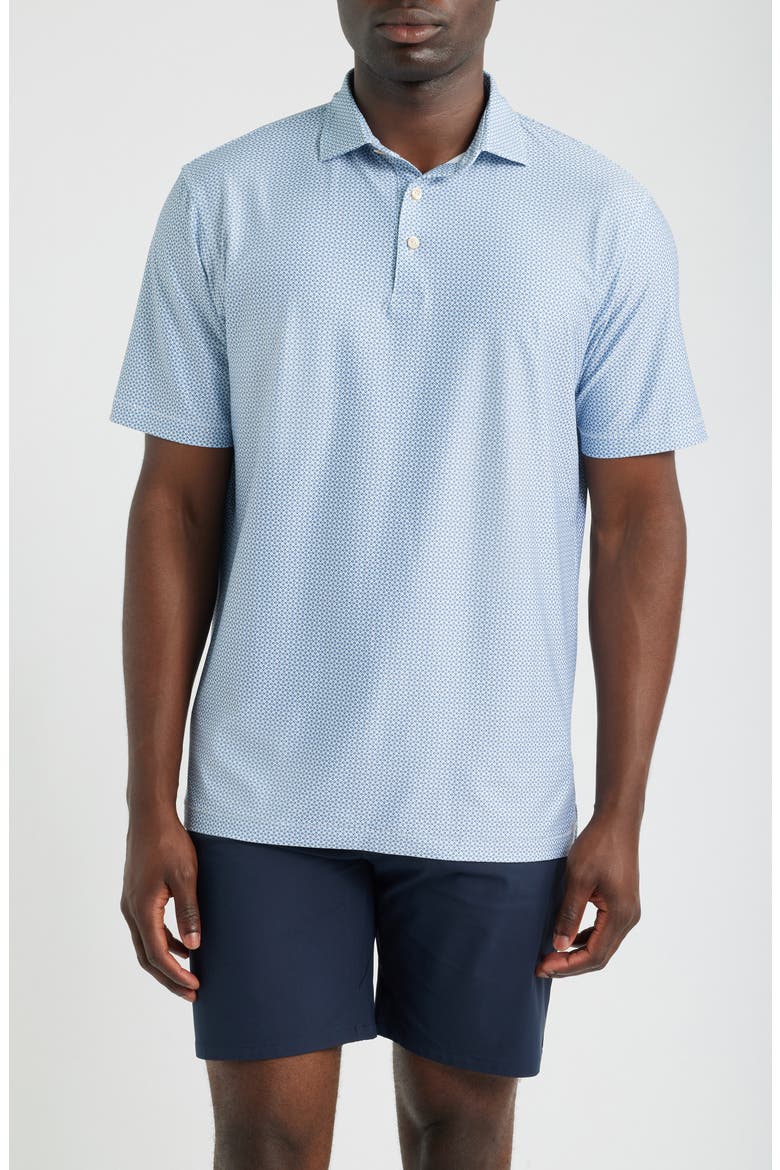 Rambla Microprint Performance Jersey Polo, Main, color, WHITE / COTTAGE BLUE