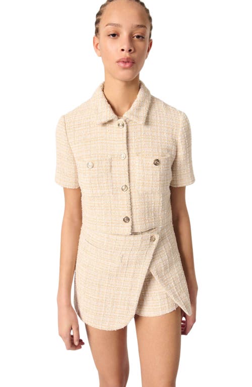 Maje Womens Metallic Tweed-textured Cropped Cotton-blend Jacket Beige In Beige