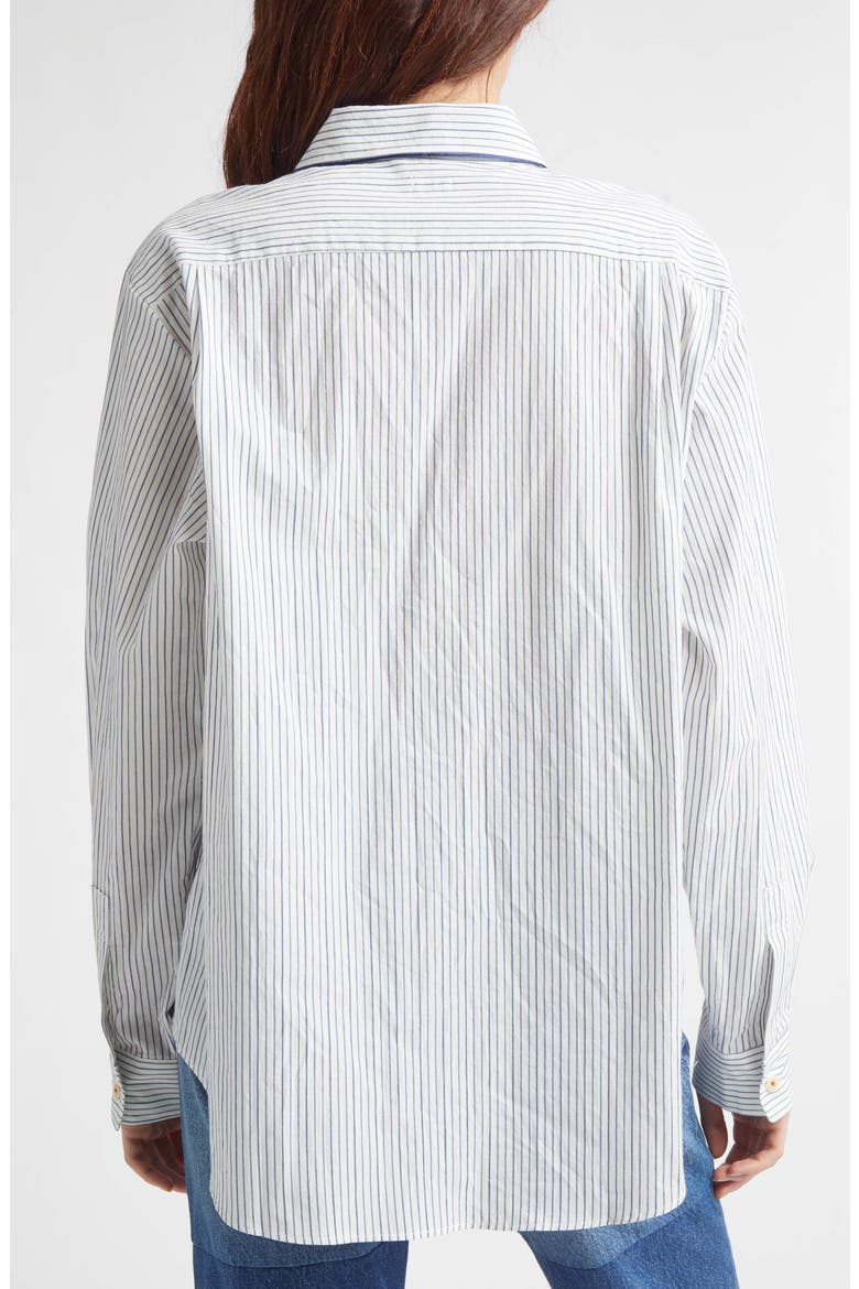 Quiet Stripe Piped Cotton Button-Up Shirt, Alternate, color, WHITE