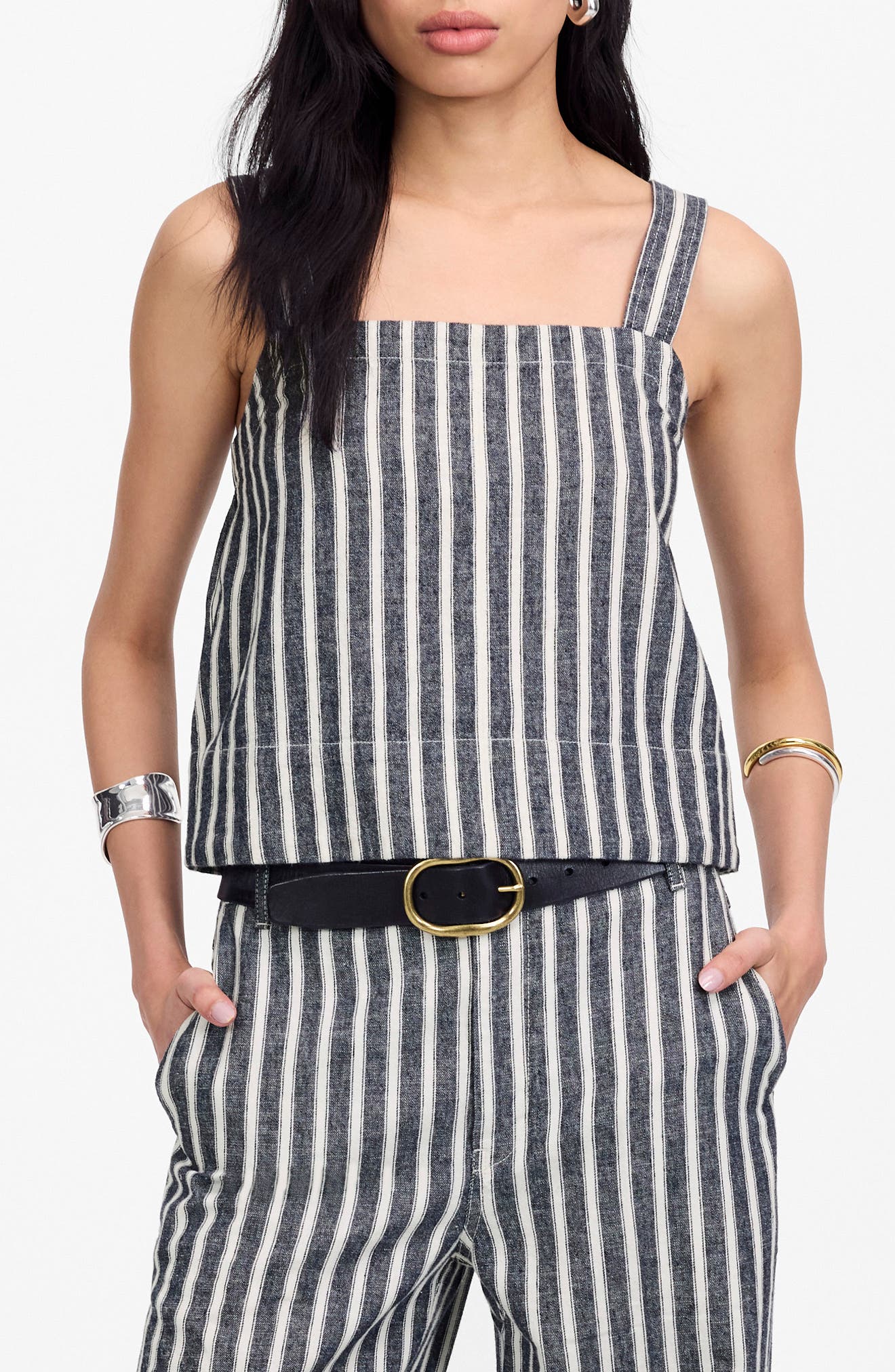 Madewell Stripe Square Neck Linen & Cotton Tank