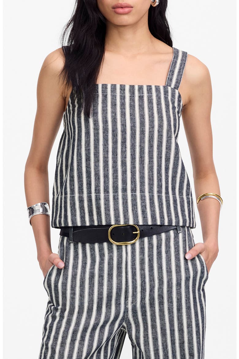Stripe Square Neck Linen & Cotton Tank, Main, color, NAVY WHITE STRIPE