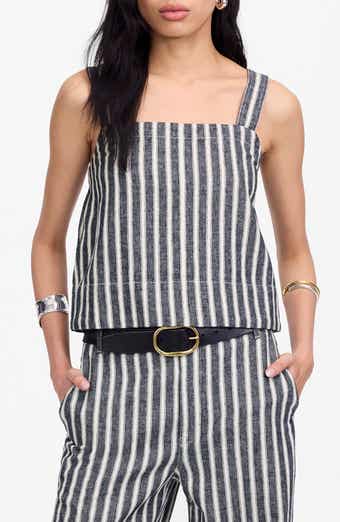 Madewell Stripe Square Neck Linen & Cotton Tank