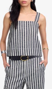 Madewell Stripe Square Neck Linen & Cotton Tank