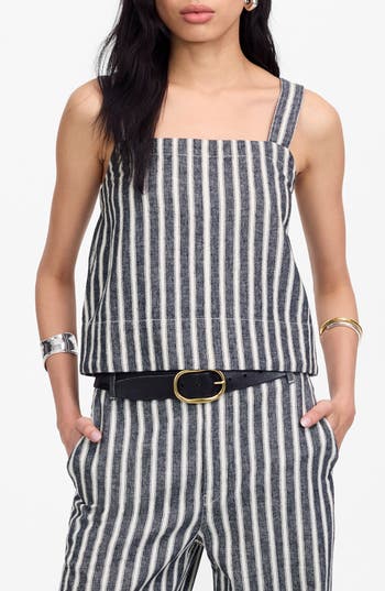 Madewell Stripe Square Neck Linen & Cotton Tank