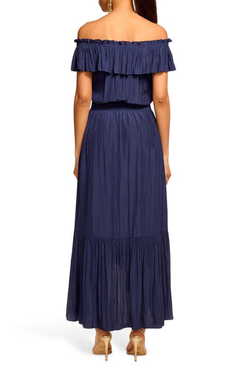 Ramy Brook Gloria Off-the-shoulder Smocked Maxi Dress In Blue