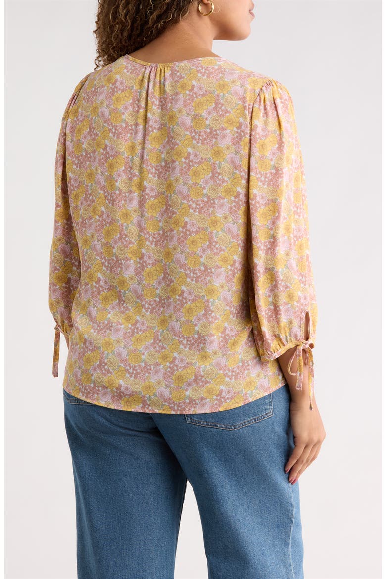 Floral Tie Cuff Top, Alternate, color, YELLOW