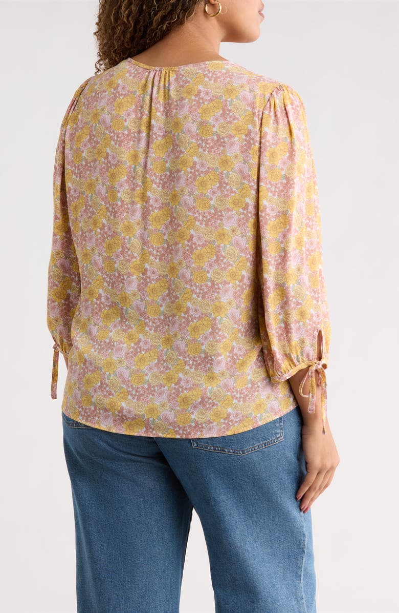 Renee C Floral Tie Cuff Top, Alternate, color, Yellow