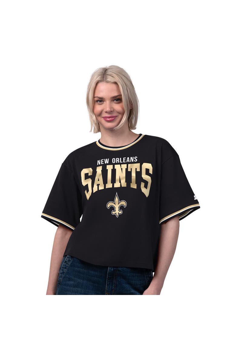 Women's Starter  Black New Orleans Saints Ace Cropped T-Shirt, Main, color, Black
