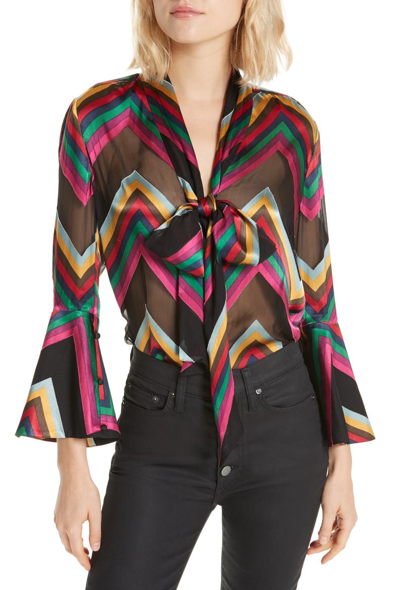 Meredith Bow Blouse, Main, color, MULTI CHEVRON