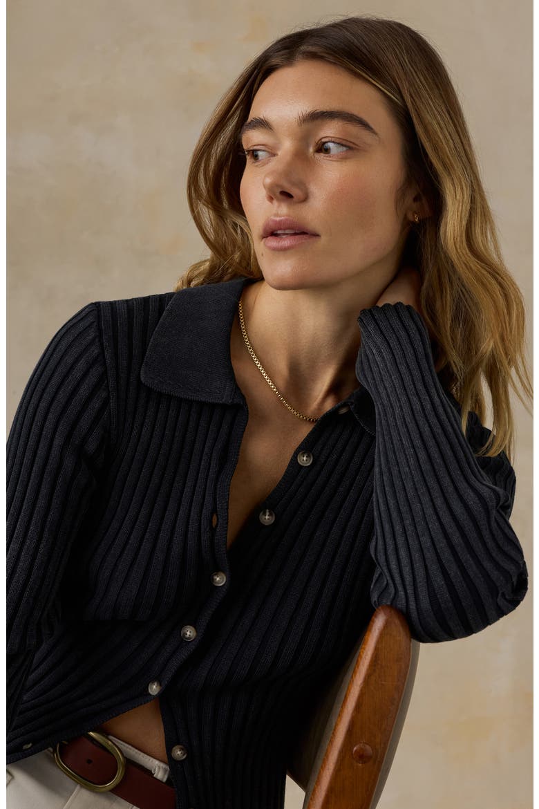 Sunwashed Ribbed Organic Cotton Cardigan, Alternate, color, BLACK