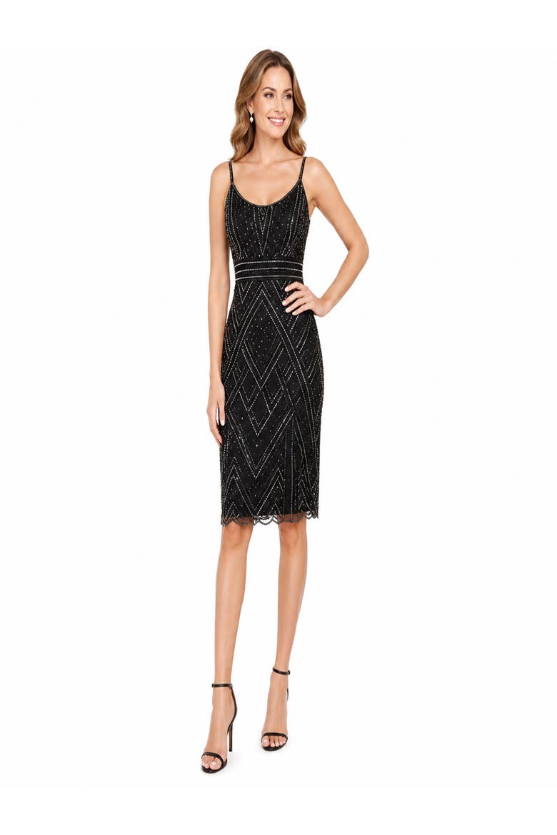 Beaded Flounce Dress, Alternate, color, Black Gunmetal
