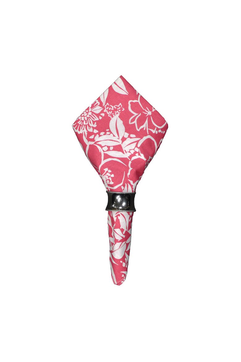 Pink Hibiscus 100% Set of 6 Cloth Napkins, Alternate, color, red