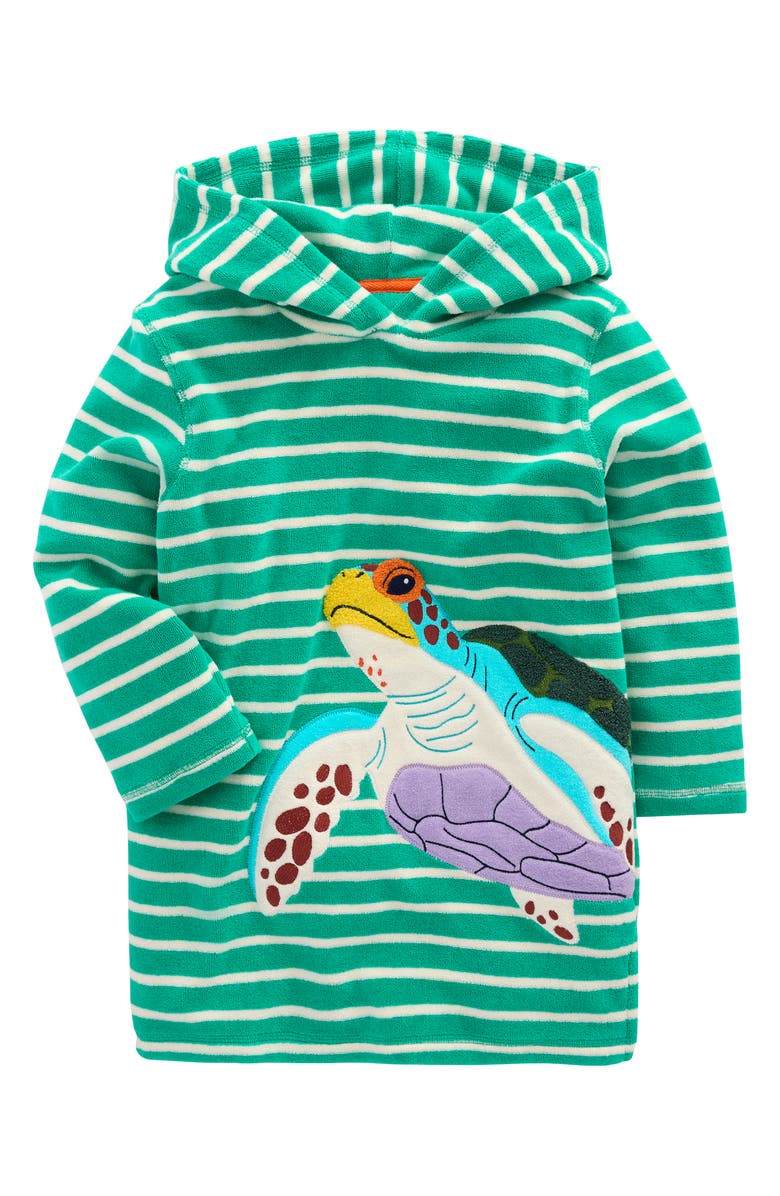Mini Boden Kids' Turtle Appliqué Stripe Swim Cover-Up Top, Main, color, 
