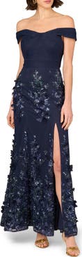 Aidan Mattox by Adrianna Papell Sequin Embellished Off the Shoulder Mermaid Gown