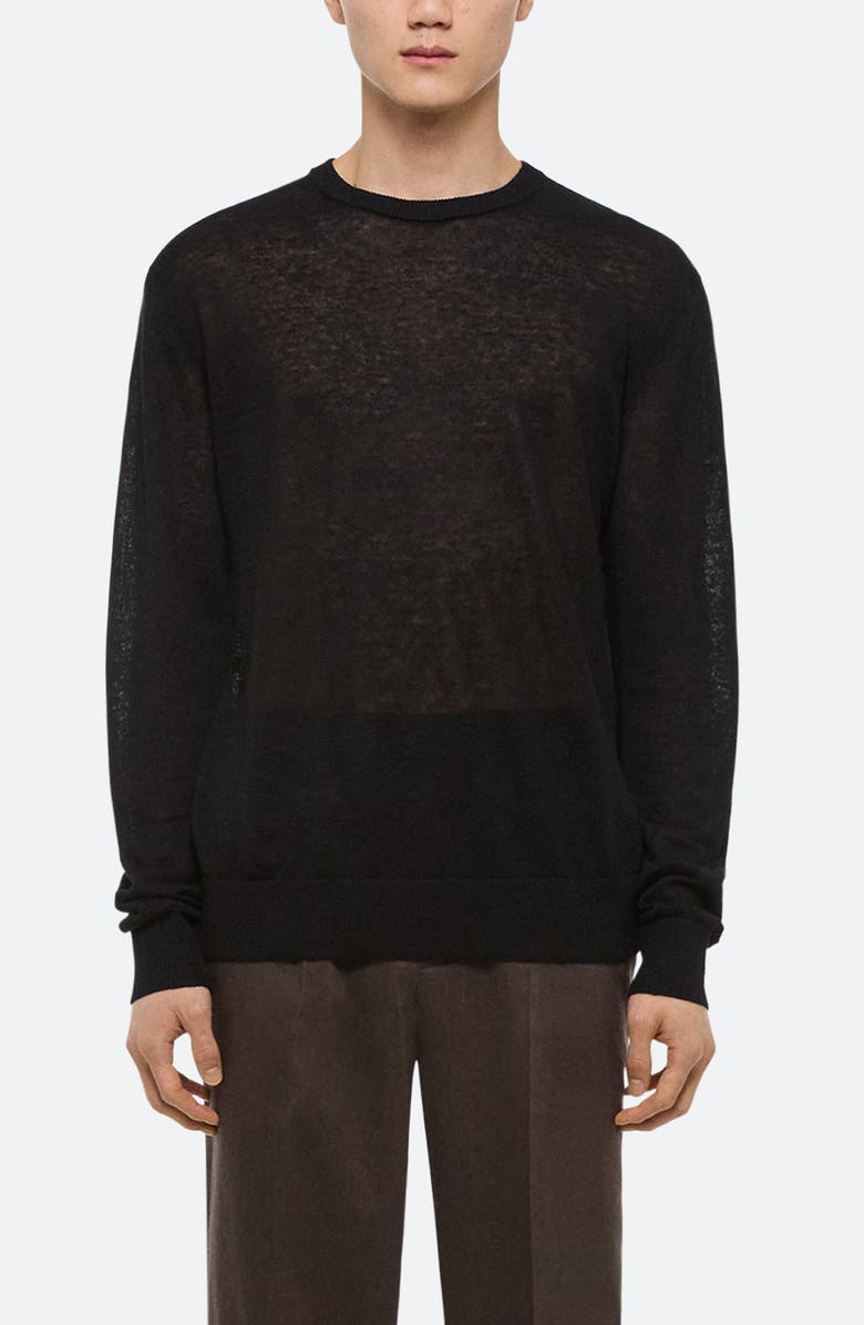 Helmut Lang Sheer Logo Linen Long Sleeve T-Shirt, Main, color, Black