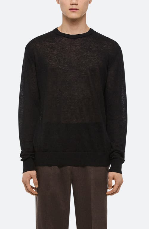 Helmut Lang Sheer Logo Linen Long Sleeve T-shirt In Black