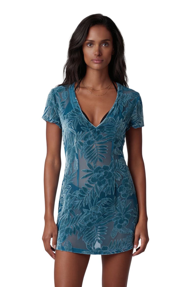 Country Floral Womens V-neck Mini Dress, Main, color, COUNTRY FLORAL TEAL