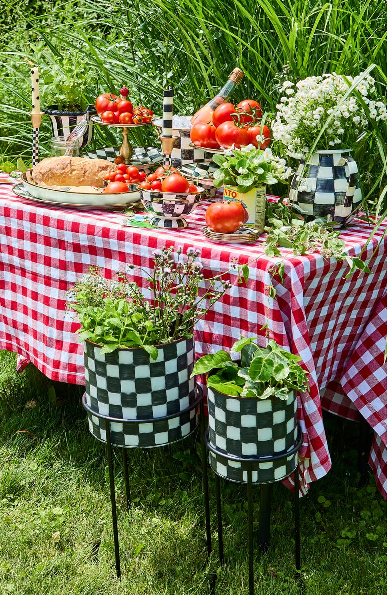 MACKENZIE CHILDS Check It Out Set of 2 Planters & Stands, Alternate, color, Black