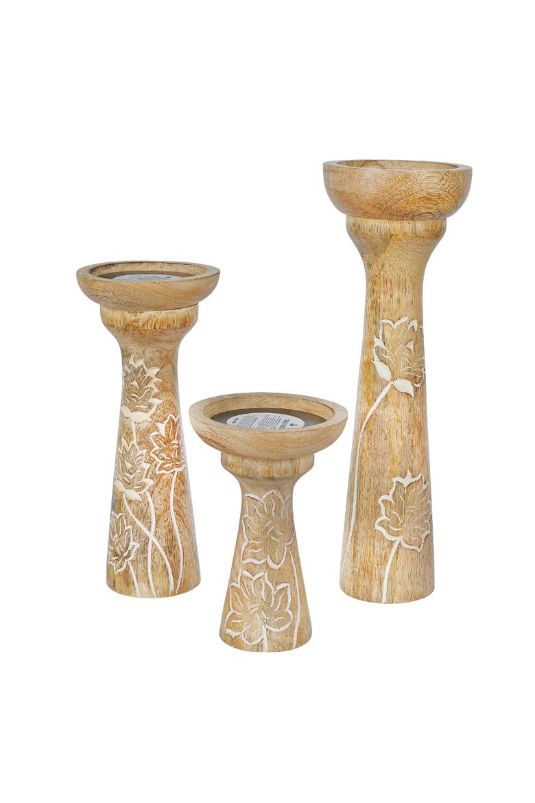 Lotus Vine Pillar Candleholder Set, Main, color, White