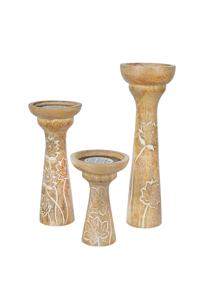 Mela Artisans Lotus Vine Pillar Candleholder Set, Main, color, White