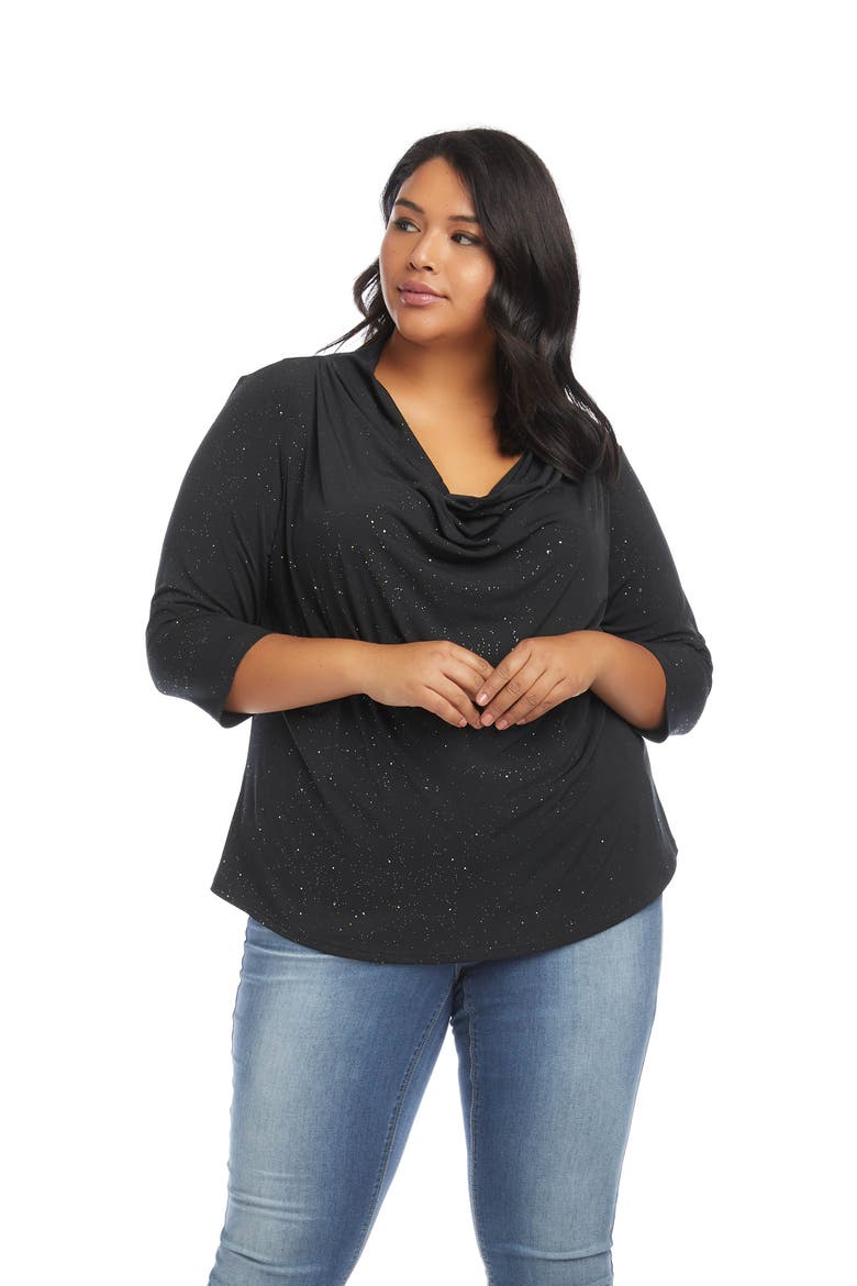 Sparkle Cowl Neck Top, Alternate, color, BLACK