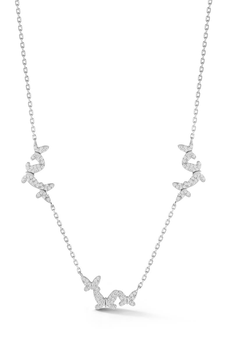 GLAZE JEWELRY CZ Butterfly Station Chain Necklace, Main, color, Silver
