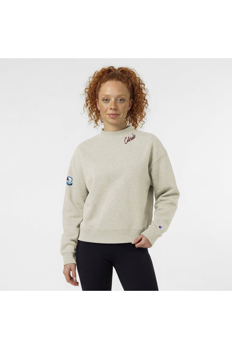 Women's Champion  Oatmeal Colorado Avalanche Collar Script Triumph Fleece Tri-Blend Sweatshirt, Main, color, Oatmeal
