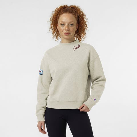 Women's Champion  Oatmeal Colorado Avalanche Collar Script Triumph Fleece Tri-Blend Sweatshirt