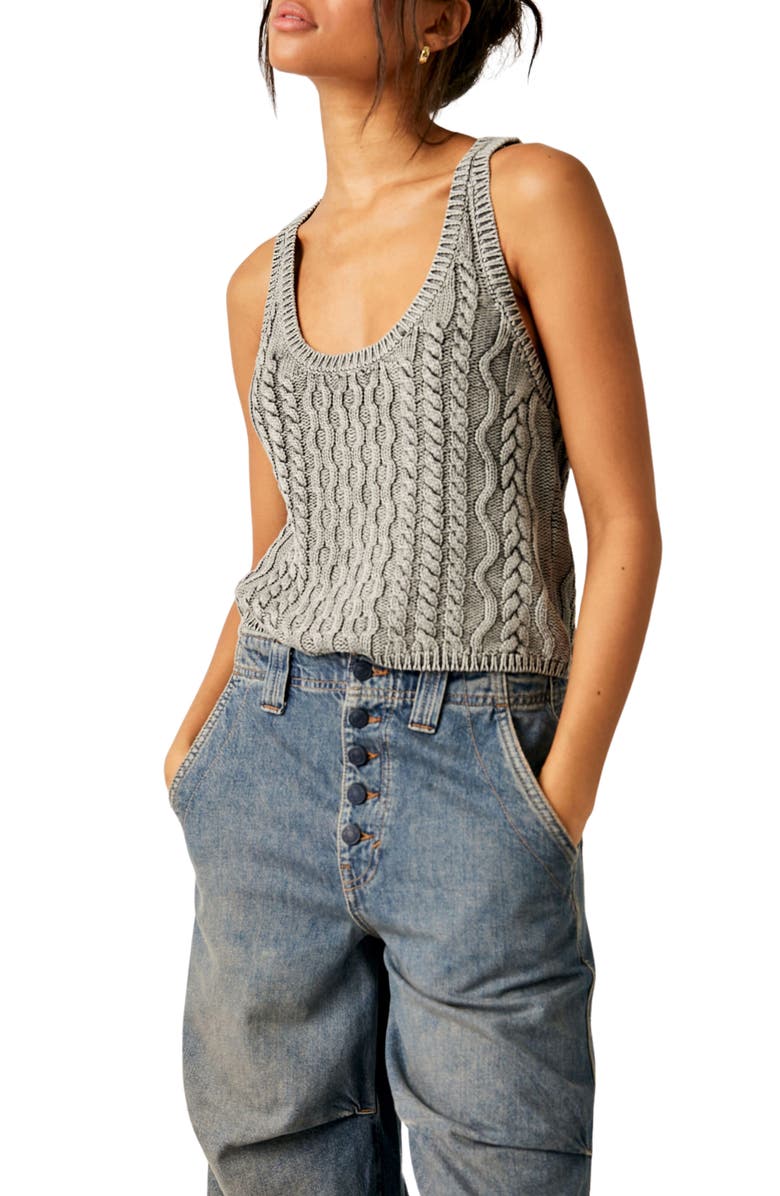 Free People High Tide Cable Stitch Cotton Sweater Tank, Alternate, color, 