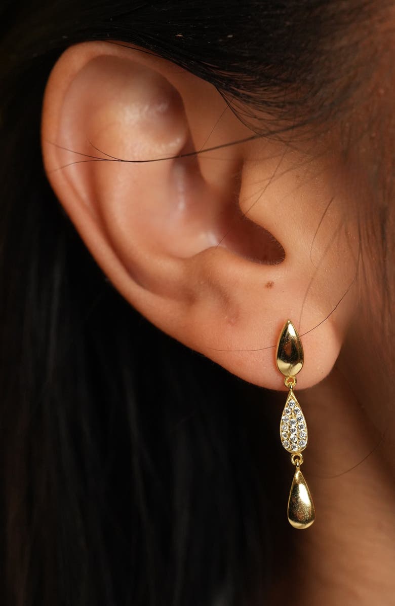 Argento Vivo Sterling Silver Linear Pavé Crystal Drop Earrings, Alternate, color, Gold