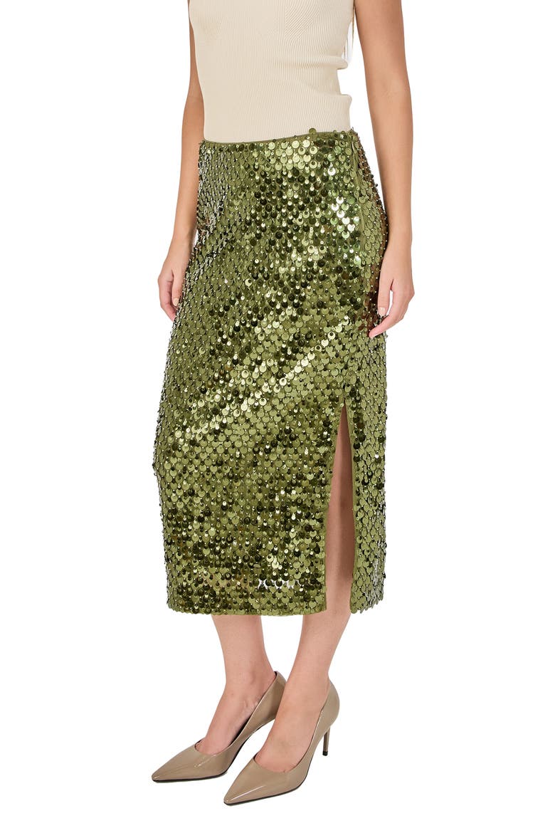 Paillette Pencil Midi Skirt, Alternate, color, GREEN