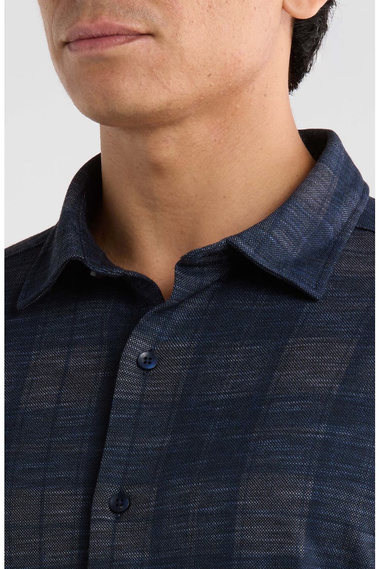 Meteor Plaid Knit Button-Up Shirt, Alternate, color, DARK INDIGO