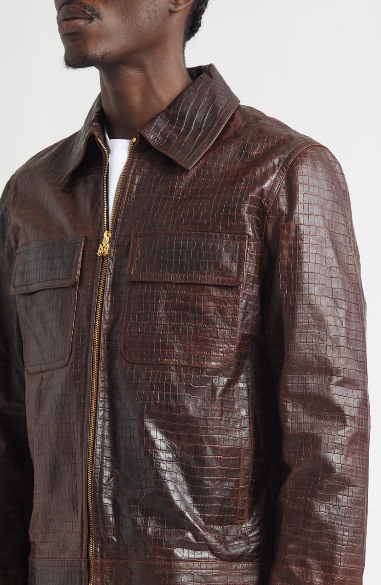 AMIRI Croc Embossed Leather Jacket, Alternate, color, Malt