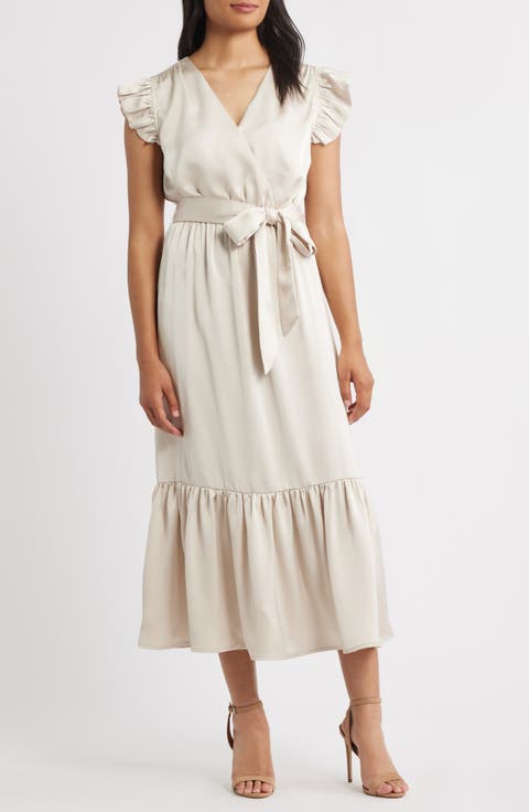 Flutter Sleeve Satin Dress