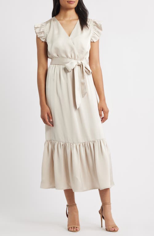 Sam Edelman Flutter Sleeve Satin Dress in Champagne at Nordstrom, Size 10
