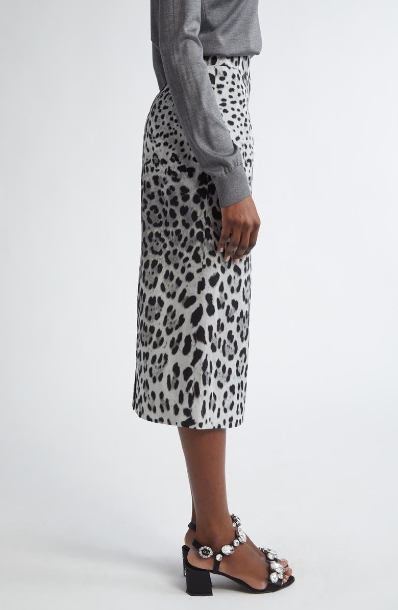 Dolce&Gabbana Leopard Print Stretch Silk Midi Skirt, Alternate, color, Hi13n Leo Nero Fdo Grigio