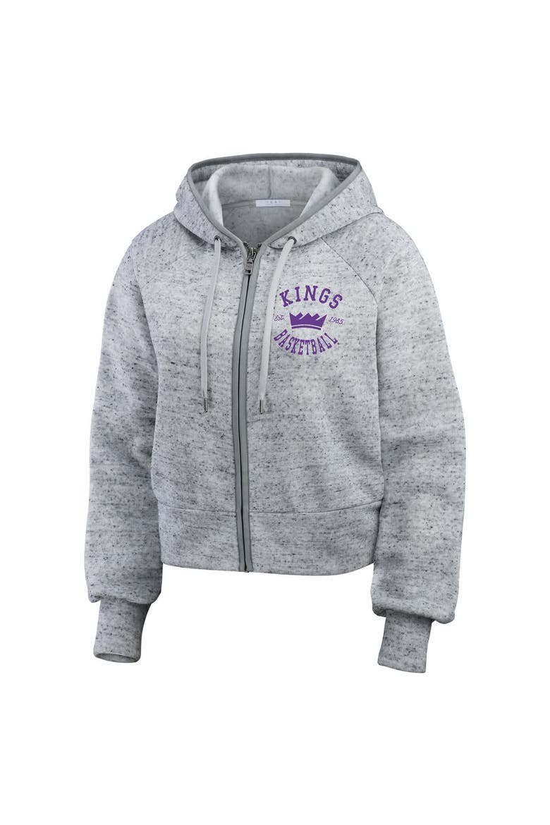 Women's WEAR by Erin Andrews Heather Gray Sacramento Kings Speckled Radiator Full-Zip Hoodie, Alternate, color, Heather Gray